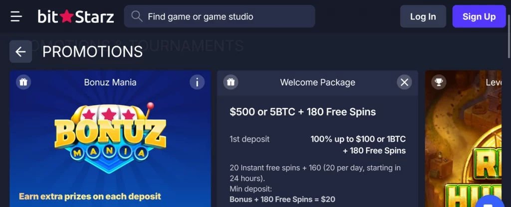 BitStarz mobil velkomstbonus